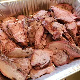Tri-tip, medium-rare (believe me this was BRIGHT red when it first came out, it&apos;s traveled a few miles and cooled), sliced per my request