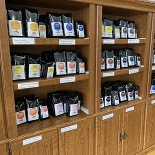 shelves of coffee and tea bags