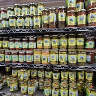 shelves of jars of pickles