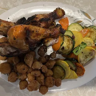 Grilled chicken, veggies and fried okra