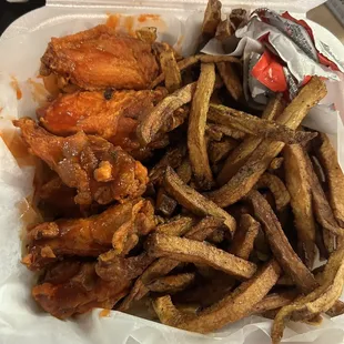 Wings and fries.