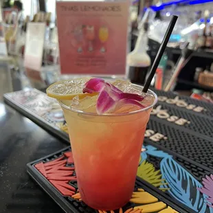 a drink on a table at a restaurant