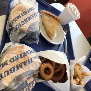 Double cheeseburgers, sugar cream pie, chocolate malt, onion rings and French fries