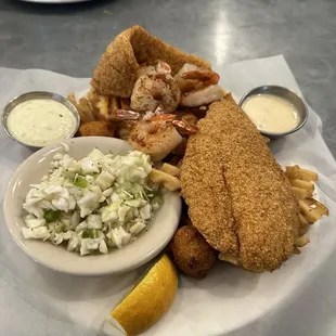 Fried catfish and grilled shrimp
