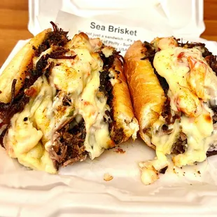 two sandwiches on a tray