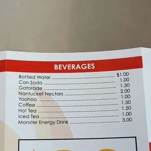 the price of the menu