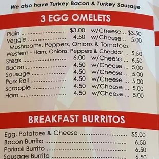 a menu for breakfast burritos