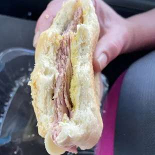 German Bologna, havarti, pickles, and German mustard