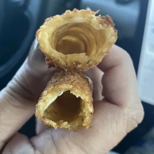 Hollow mozzarella sticks. The whole order had no cheese.