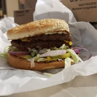 1/2 pound double cheeseburger.  Whole lotta burger!