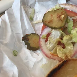 Hair in double cheeseburger on a to go order.