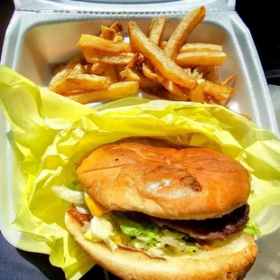 Cheeseburger and fries.