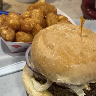 a burger and fries