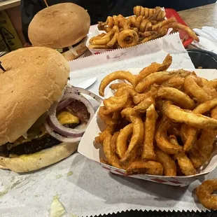 a burger and fries