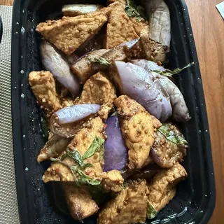 Eggplant with Fried Tofu in Basil Sauce