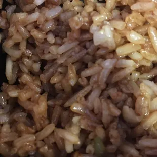 No egg, no carrots, no peas, no nothin. Boring fried rice.