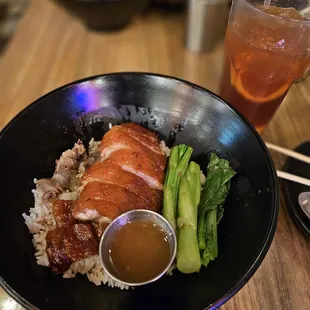 The duck over rice was fantastic crispy, tender, and perfectly paired with sauce and fresh greens. Great food, quick service, and a cozyvibe