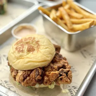 Fried Chicken Milk Bun with Fries.