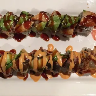 a plate of sushi rolls on a table