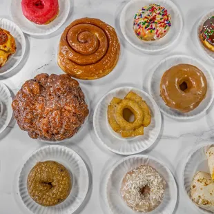 food, donuts, dough desserts