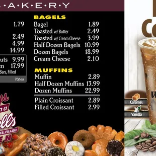 a menu for the bakery