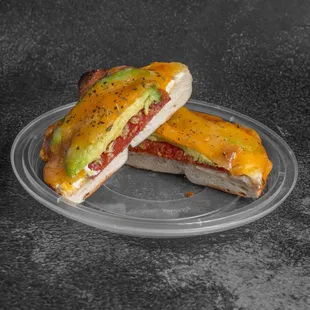 two sandwiches on a plastic plate