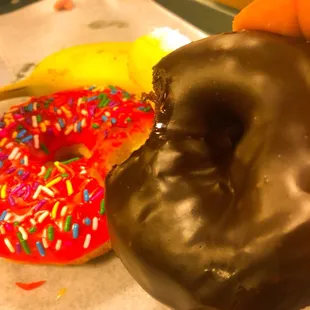 Rainbow Sprinkles &amp; Choc on Chocolate Donuts  Bananas