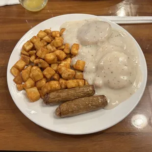 Biscuits and gravy with sausage links. I would order it again.