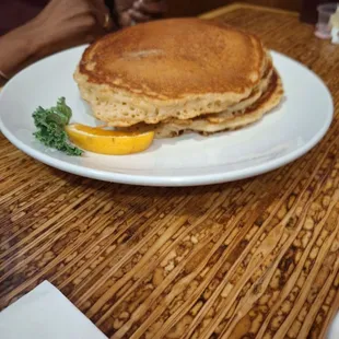 Hot cakes and eggs and bacon ,catfish, and fries .  You need to try this place the food is delicious