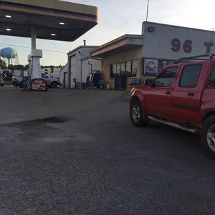 a view of a gas station