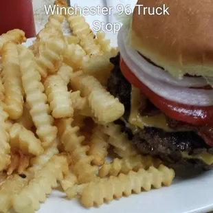 a hamburger and fries