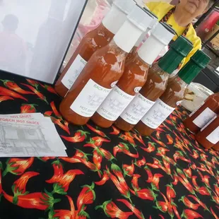 Back Porch Hot Sauce table scape lets you know they are serious about heat.