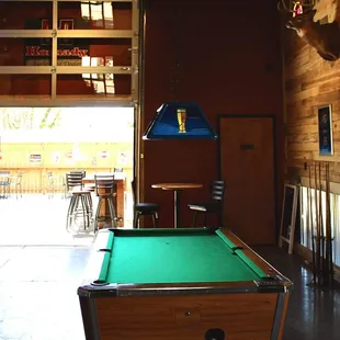 a pool table in the foreground