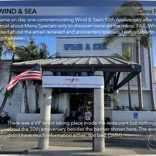 I specifically came for Wind &amp; Sea&apos;s 50th Anniversary Menu Specials but nothing. - Why even bother sending out an email promoting the event?