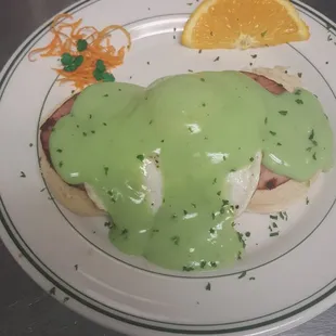 Now serving breakfast. This was their st Pattys  day special eggs benidect.  Yum