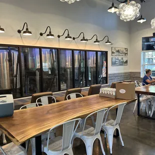 Indoor seating and view of the brew station