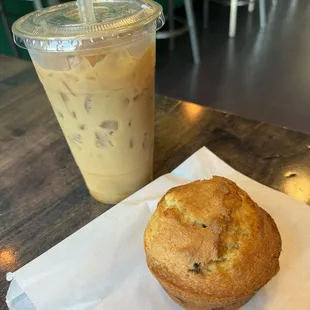 Banana foster with caramel sauce  and a toffee chocolate muffin