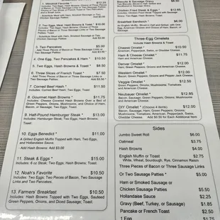 Breakfast menu as of 11/18/2023