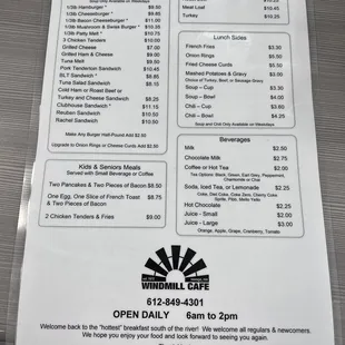 Lunch menu