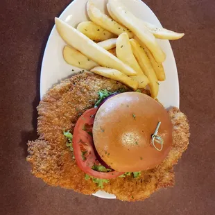 Breaded tenderloin and fries. Very tender, juicy and tasty.