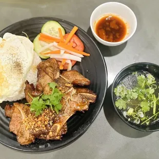 Rice with pork chops &amp;egg