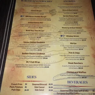 a menu for a restaurant