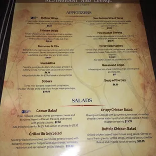 a menu for salads