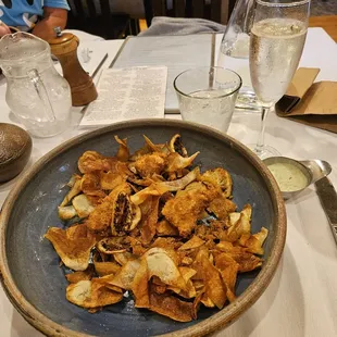 Winds Cafe Fish n Chips served in hand thrown pottery. Delish!