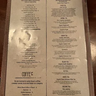 Drink menu
