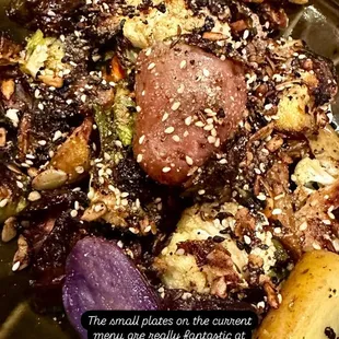 Roasted root vegetables with dhukka