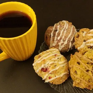 Scones of a variety of different flavors are made each day. And, these scones are much more moist than regular scones.