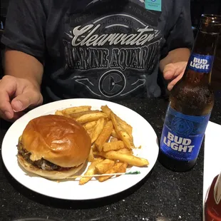 Burger and beer special.