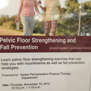 Workshop on pelvic floor strengthening and fall prevention sponsored by Kaiser Permanente