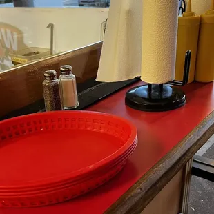 Windy City Beef-and-Dogs, 6/12/2023 The quintessential Chicago hot dog restaurant red baskets, salt &amp; pepper shakers, and paper towels